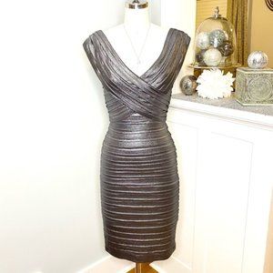 Xscape Silver Metallic Bandage Sheath Cocktail Party Dress Small 4